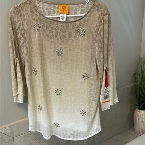 Beige and White Women's Top